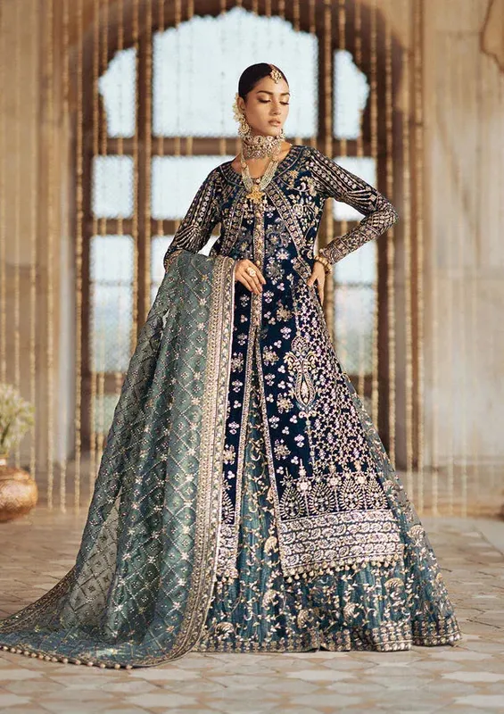 Aik Atelier Dastoor Velvet 24 Teal Blue Organza – view 1 – Poshaq