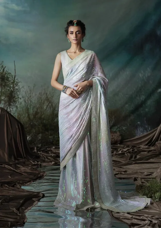 Aik Atelier Sari Edit 2024 Off White Organza – view 1 – Poshaq