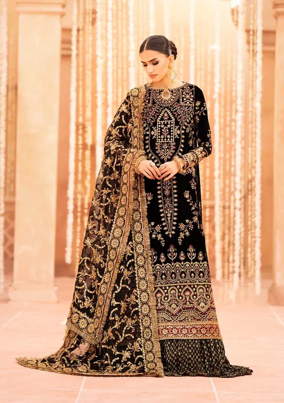 Aik Atelier Zardozi Velvet 23 Black Organza – view 1 – Poshaq