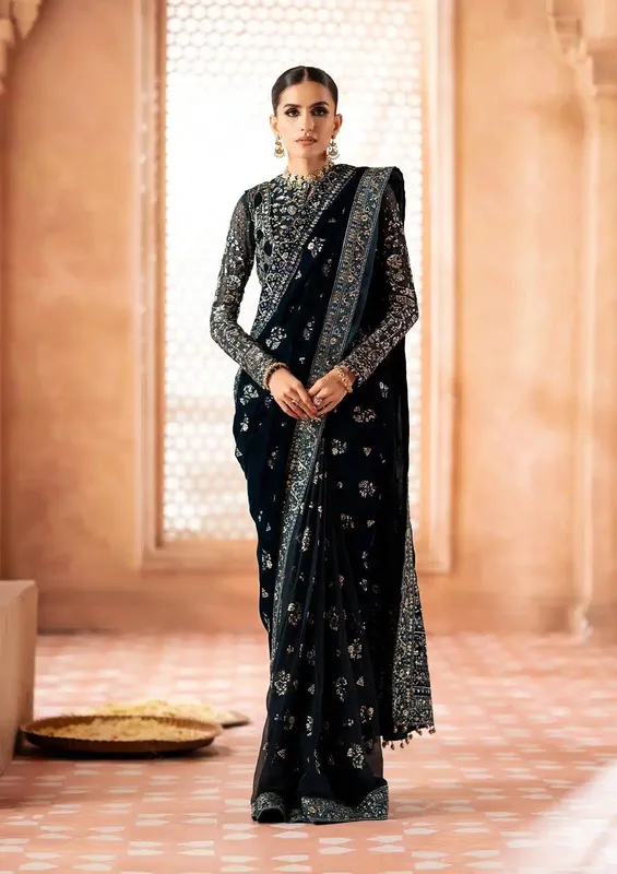 Aik Atelier Zardozi Velvet 23 Navy Blue Organza – view 1 – Poshaq