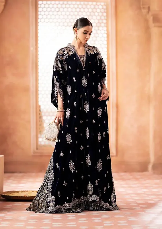 Aik Atelier Zardozi Velvet 23 Navy Blue Organza – view 1 – Poshaq