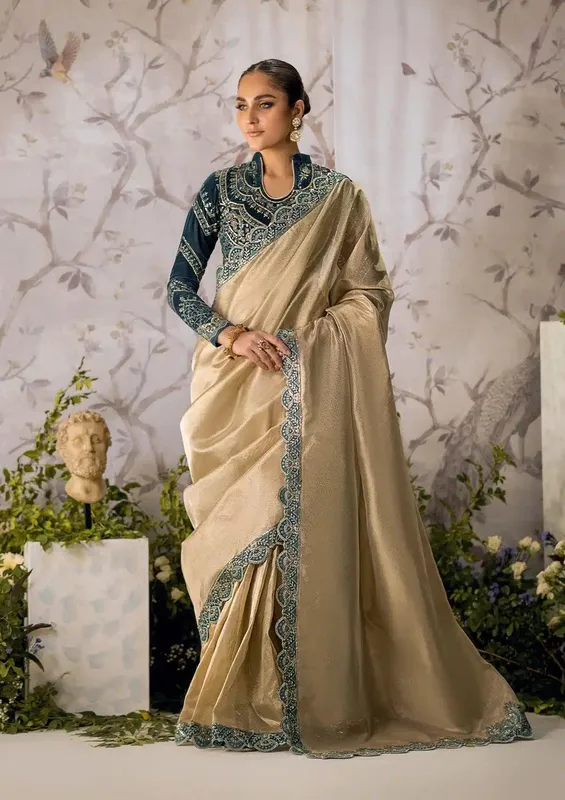 Aik Atelier The Sari Edit Gold Organza – view 1 – Poshaq