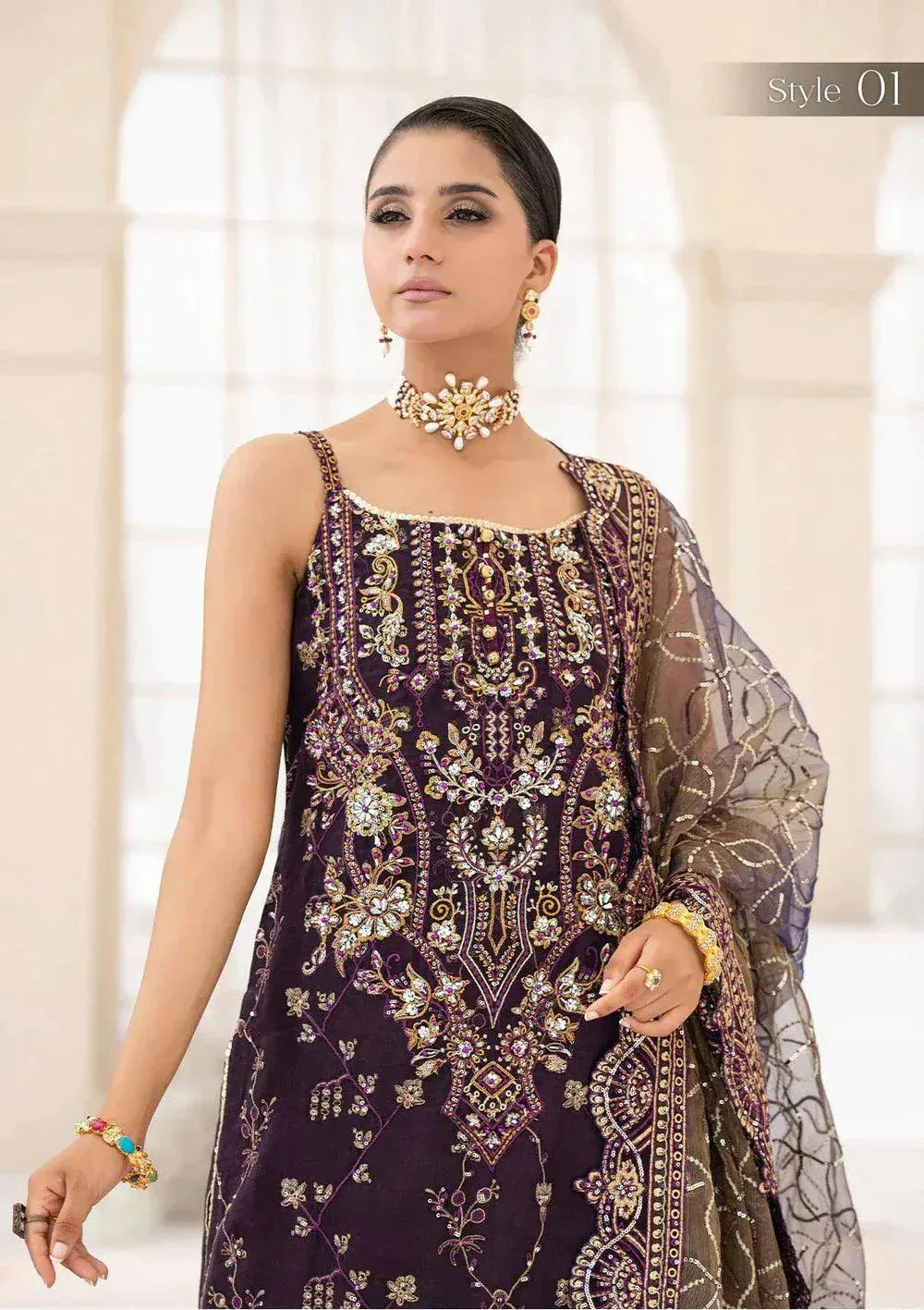Aik Atelier Wedding Festive 23 Purple Organza – view 3 – Poshaq