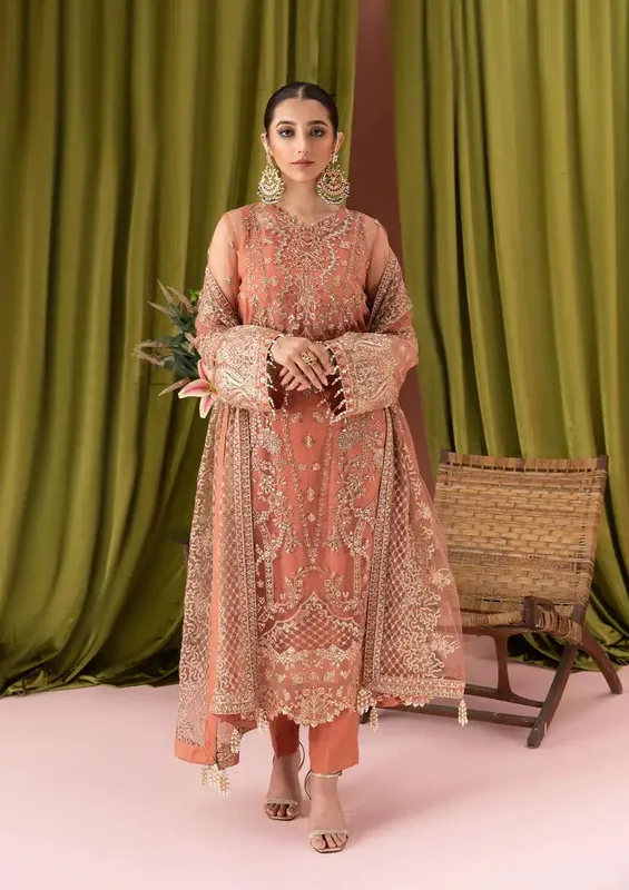 Aik Atelier Formals Collection Peach Raw Silk – view 1 – Poshaq