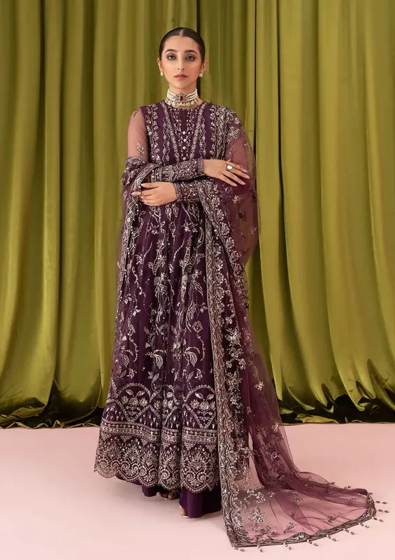 Aik Atelier Formals Collection Plum Raw Silk – view 1 – Poshaq
