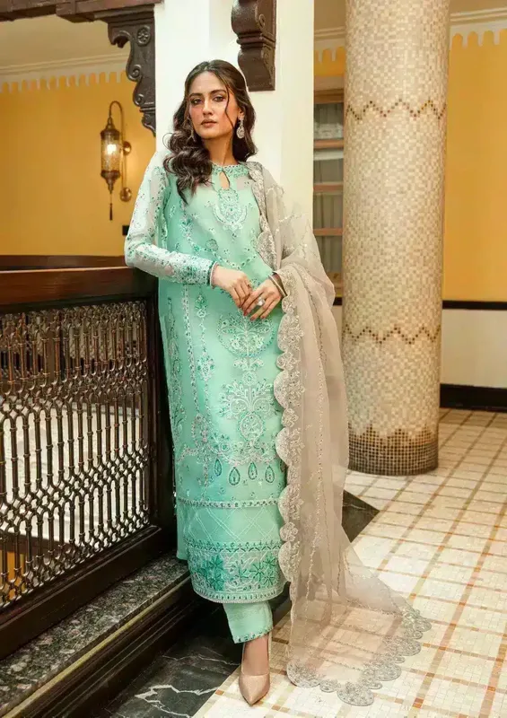 Aik Atelier Formals Collection Turquoise Raw Silk – view 1 – Poshaq