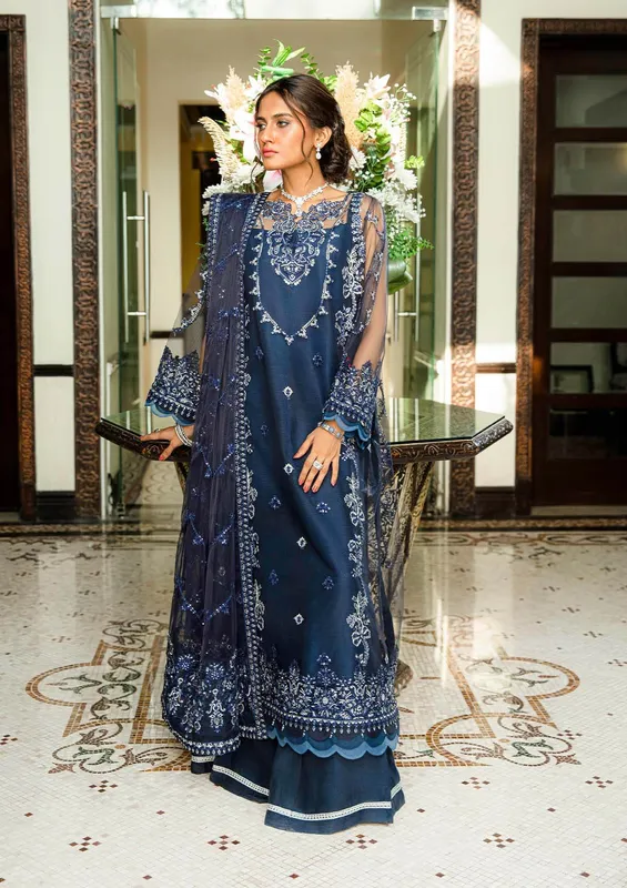 Aik Atelier Formals Collection Navy Blue Raw Silk – view 1 – Poshaq
