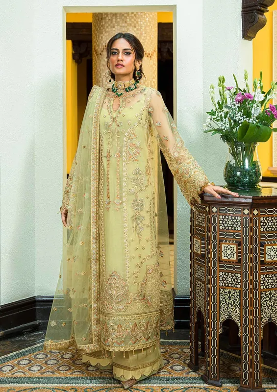 Aik Atelier Formals Collection Yellow Raw Silk – view 1 – Poshaq