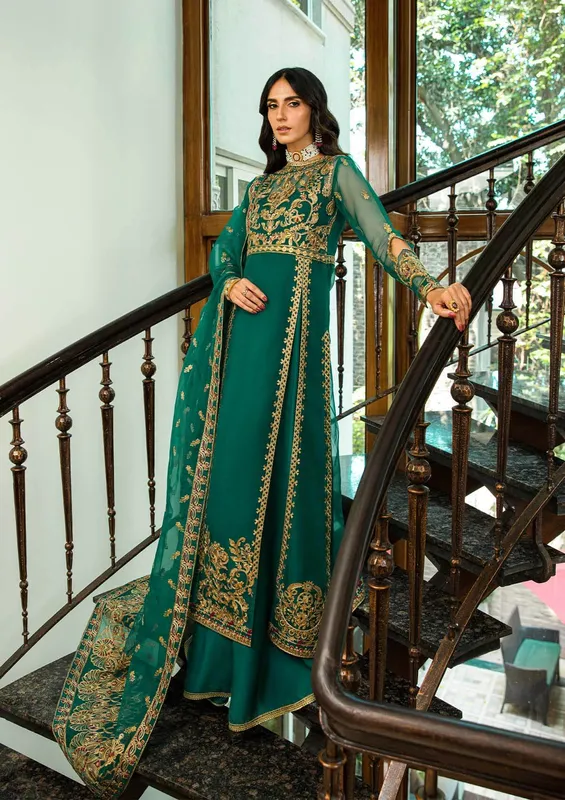 Aik Atelier Formals Collection Teal Raw Silk – view 1 – Poshaq
