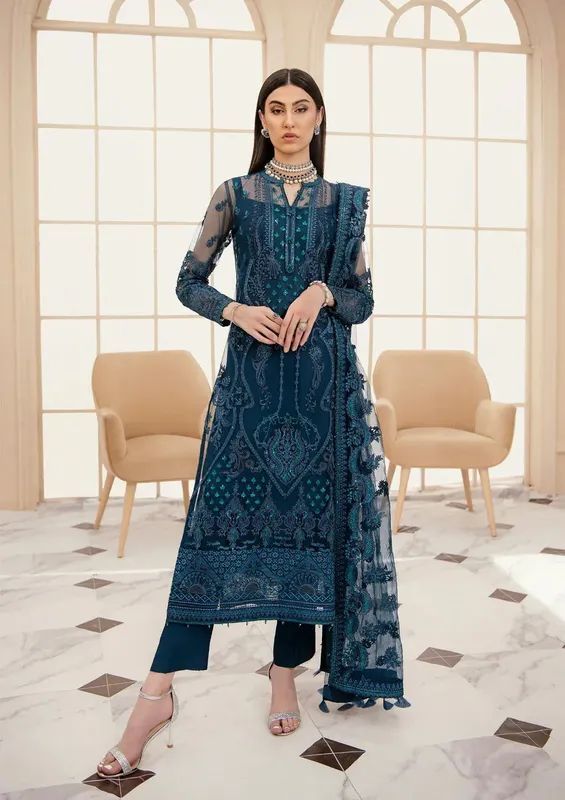 Aik Atelier Formals Collection Navy Blue Raw Silk – view 1 – Poshaq