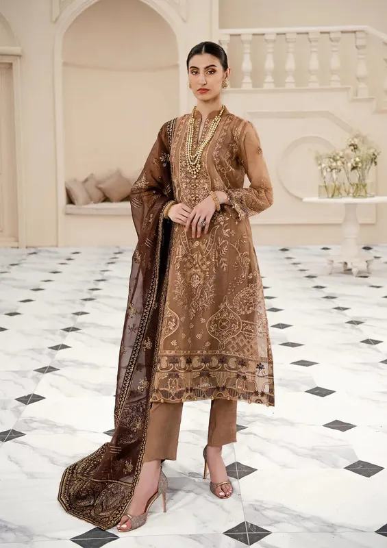 Aik Atelier Formals Collection Brown Raw Silk – view 1 – Poshaq