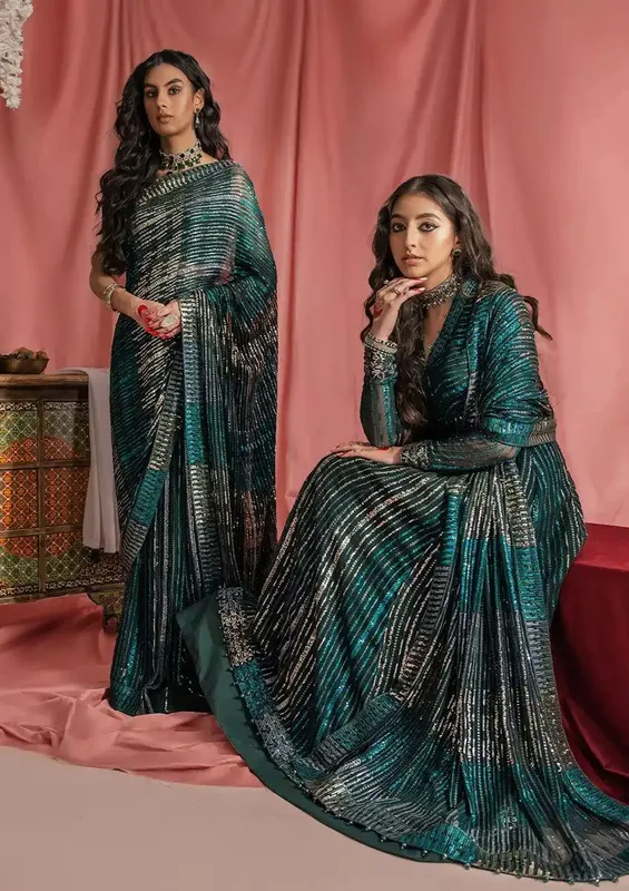 Aik Atelier Wedding Festive 23 Bottle Green Raw Silk – view 1 – Poshaq