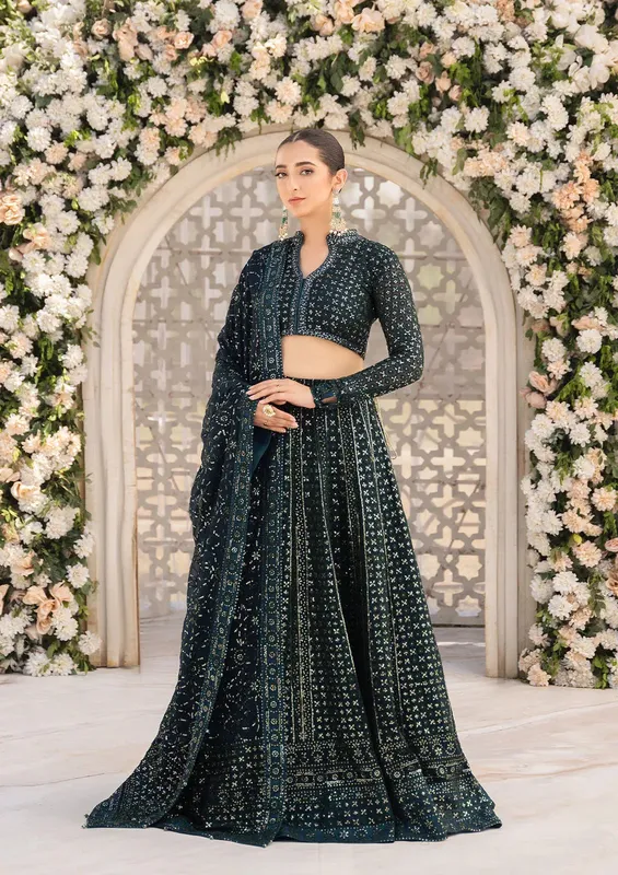 Aik Atelier Formals Vol-1 24 Bottle Green Organza – view 1 – Poshaq