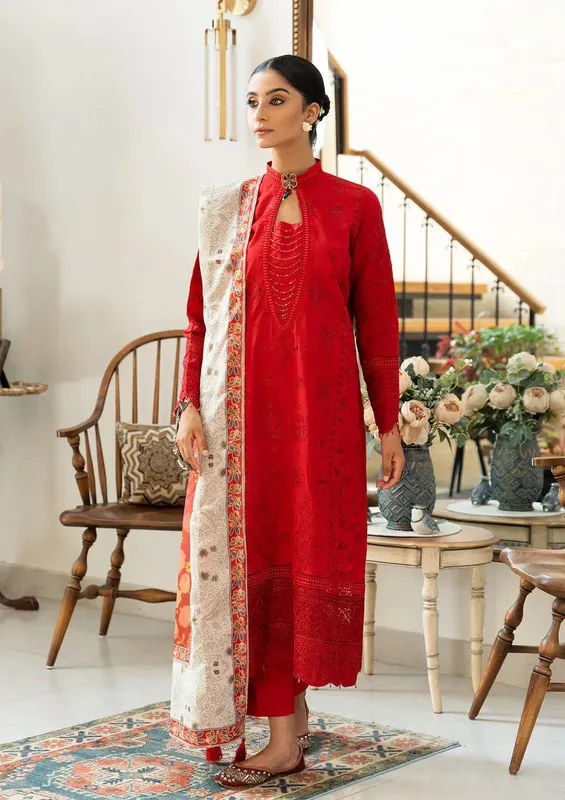 Aik Atelier Samah Lawn 24 Red Organza – view 1 – Poshaq