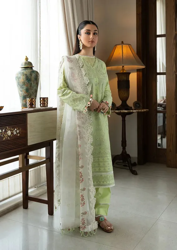 Aik Atelier Samah Lawn 24 Green Organza – view 1 – Poshaq