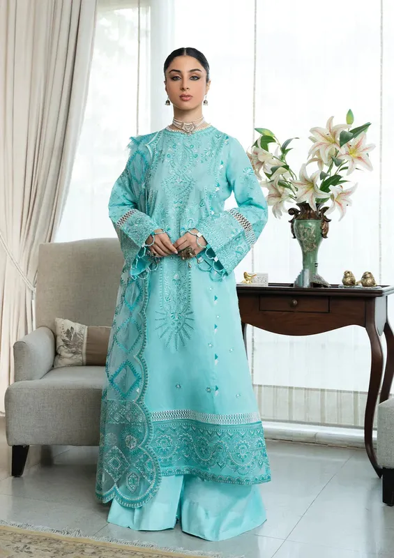 Aik Atelier Samah Lawn 24 Ferozi Organza – view 1 – Poshaq