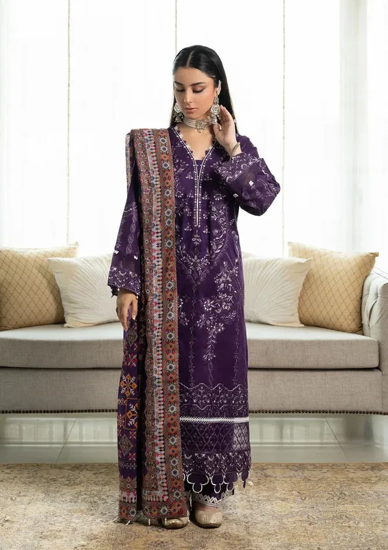 Aik Atelier Samah Lawn 24 Purple Organza – view 1 – Poshaq