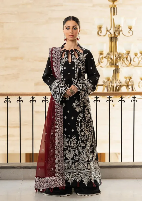Aik Atelier Samah Lawn 24 Black Organza – view 1 – Poshaq