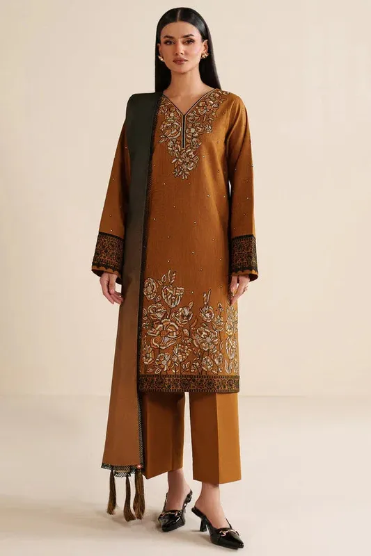 Farasha Winter Spell 25 Orange Khaddar – view 1 – Poshaq