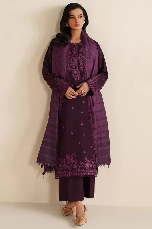Farasha Winter Spell 25 Wine Khaddar – view 1 – Poshaq
