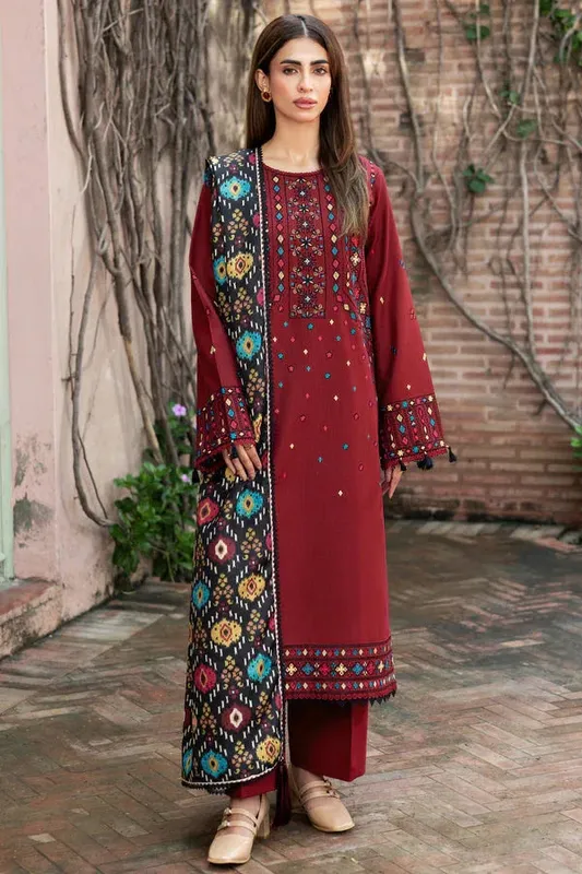Farasha Eminence Khaddar 25 Maroon Khaddar – view 1 – Poshaq