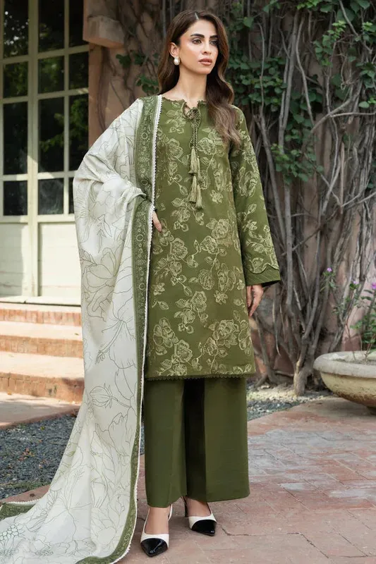 Farasha Eminence Khaddar 25 Olive Green Khaddar – view 1 – Poshaq