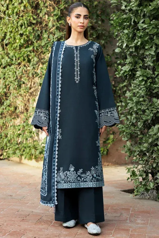 Farasha Eminence Khaddar 25 Deep Teal Green Khaddar – view 1 – Poshaq
