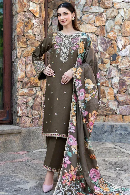 Farasha Eminence Khaddar 25 Olive Haze Khaddar – view 1 – Poshaq