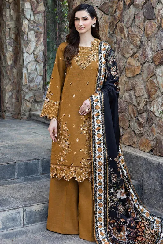 Farasha Eminence Khaddar 25 Mustard Brown Khaddar – view 1 – Poshaq