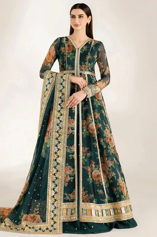 Farasha Fiorella Formals Deep Teal Green Raw Silk – view 1 – Poshaq