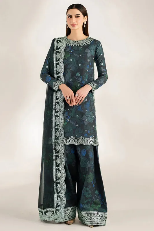 Farasha Fiorella Formals Deep Teal Green Raw Silk – view 1 – Poshaq