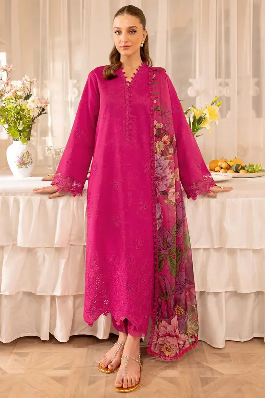 Farasha Printed Essentials Brilliant Rose Organza – view 1 – Poshaq