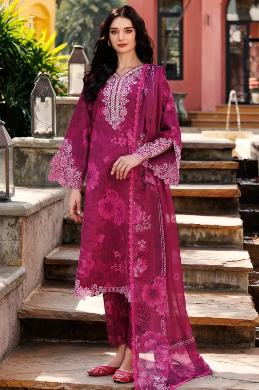 Farasha Printed Essentials Rose Pink Organza – view 1 – Poshaq
