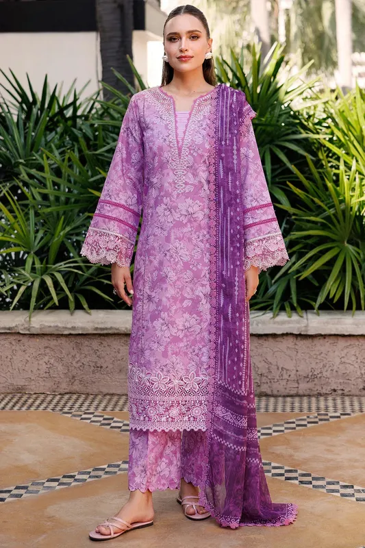 Farasha Printed Essentials Lavender Organza – view 1 – Poshaq