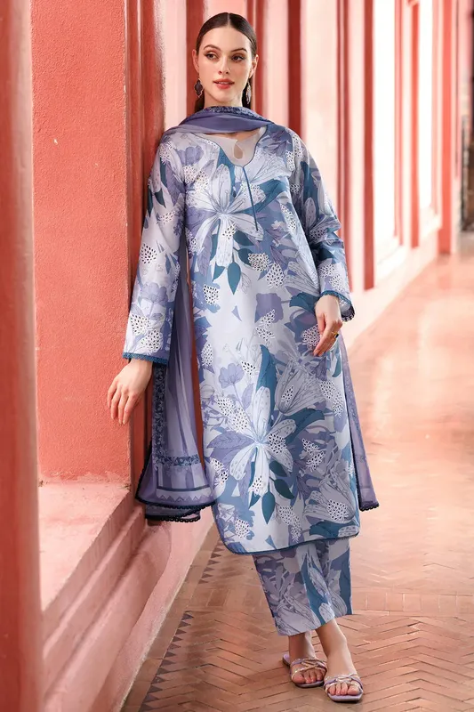 Farasha Printed Essentials Light Blue Gray Chiffon – view 1 – Poshaq