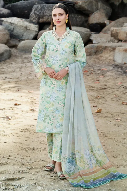Farasha Printed Essentials Mint Organza – view 1 – Poshaq