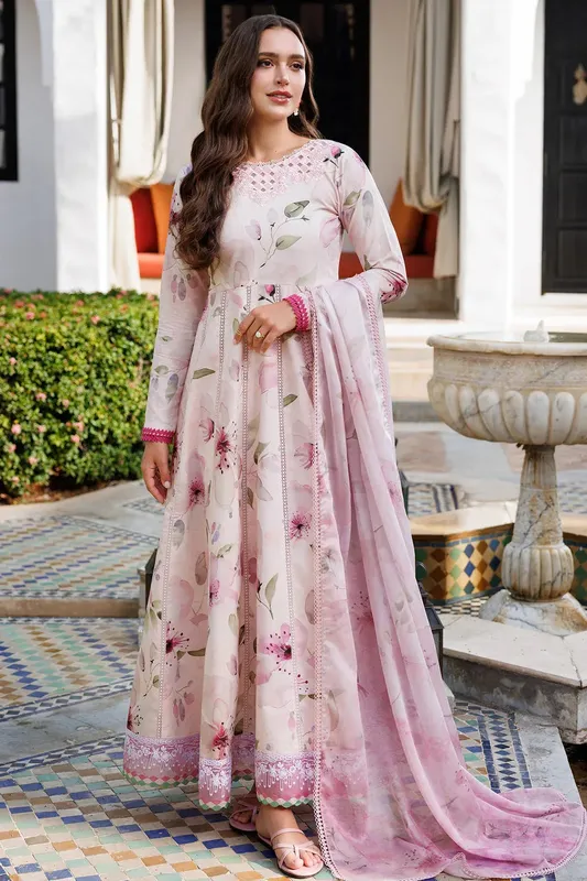 Farasha Printed Essentials Light Pink Organza – view 1 – Poshaq