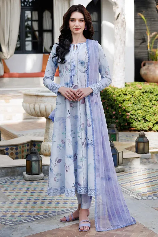 Farasha Printed Essentials Pale Sky Blue Organza – view 1 – Poshaq