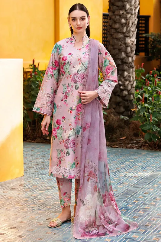 Farasha Printed Essentials Pale Pink Organza – view 1 – Poshaq