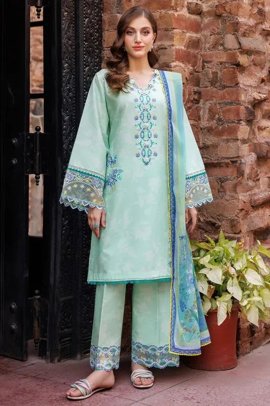 Farasha Printed Essentials Light Ferozi Organza – view 1 – Poshaq