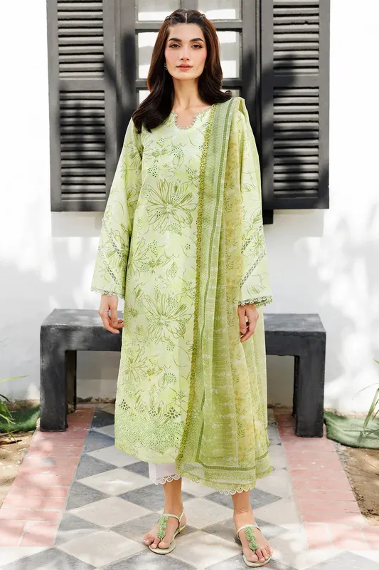 Farasha Printed Essentials Pistachio Green Chiffon – view 1 – Poshaq