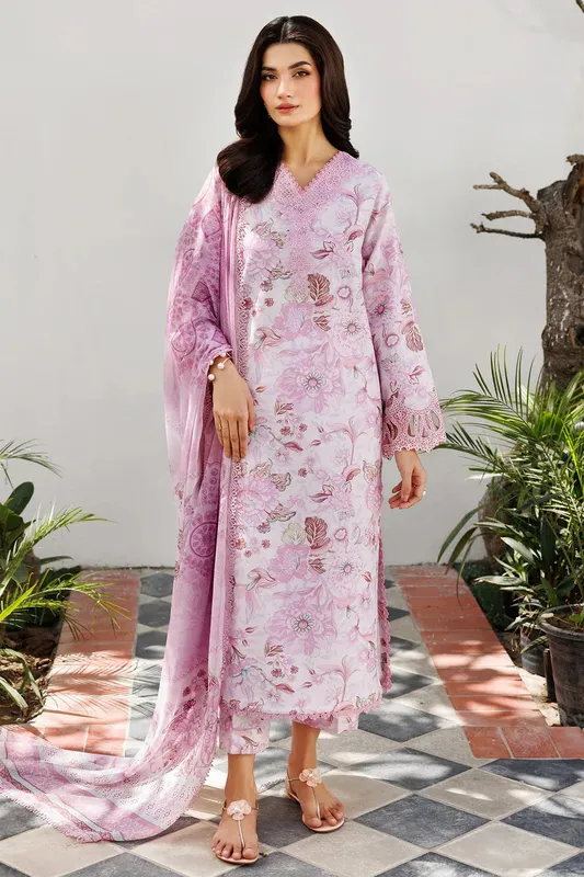 Farasha Printed Essentials Rose Pink Organza – view 1 – Poshaq