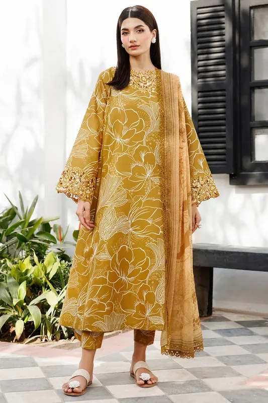 Farasha Printed Essentials Golden Organza – view 1 – Poshaq