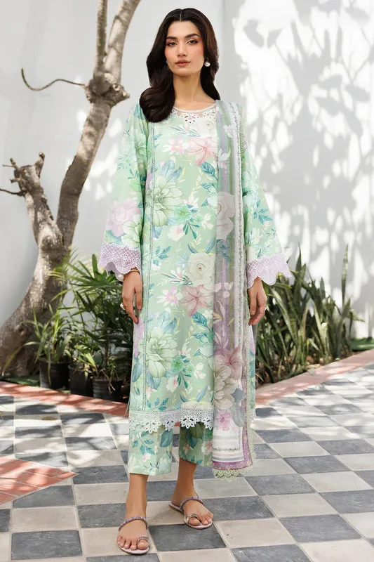 Farasha Printed Essentials Sage Organza – view 1 – Poshaq