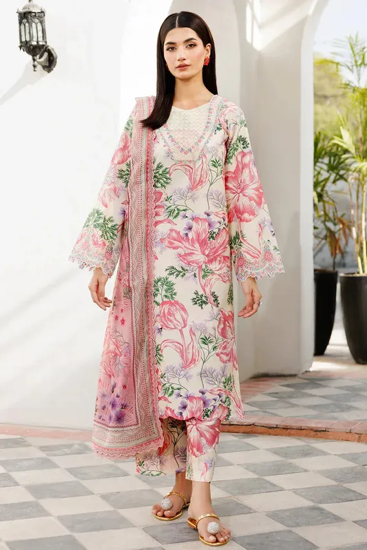 Farasha Printed Essentials Ivory Organza – view 1 – Poshaq