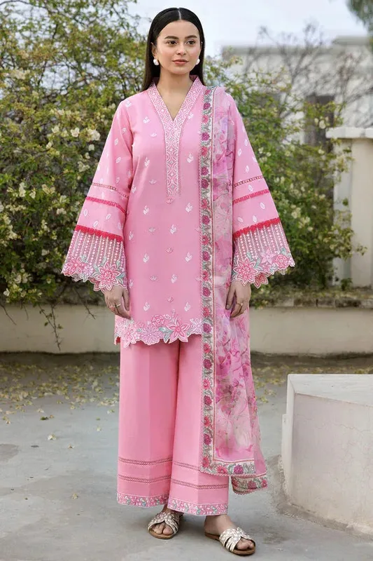 Farasha Summer Weaves Embroidered Lawn Rose Pink Organza – view 1 – Poshaq