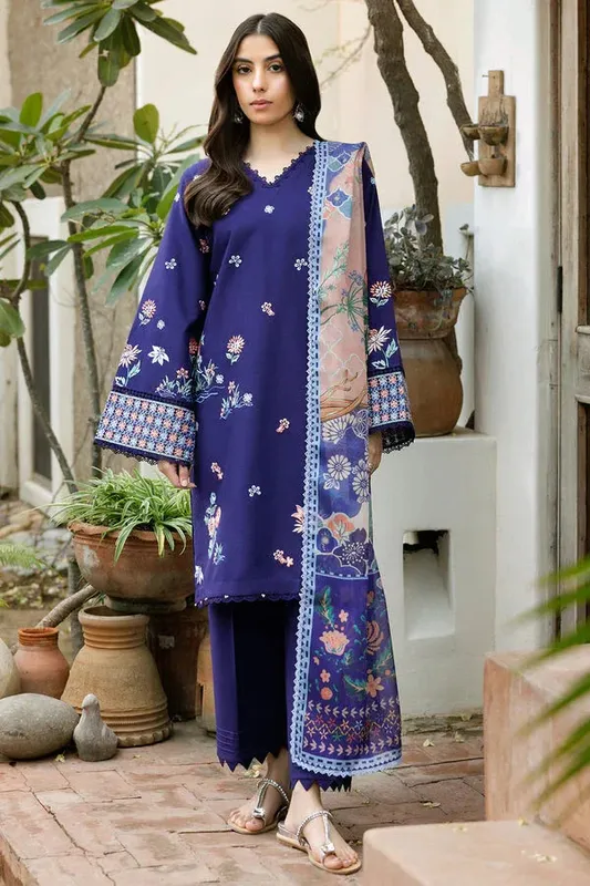 Farasha Summer Weaves Embroidered Lawn Navy Organza – view 1 – Poshaq