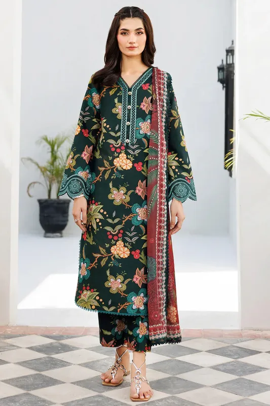 Farasha Printed Essentials Mineral Green Organza – view 1 – Poshaq