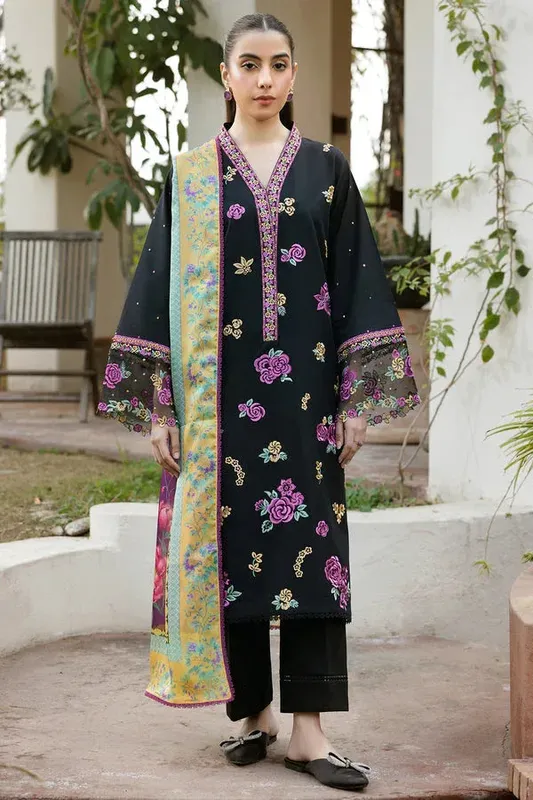 Farasha Summer Weaves Embroidered Lawn Black Organza – view 1 – Poshaq