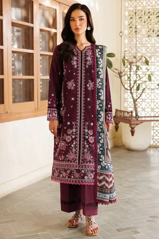Farasha Summer Weaves Embroidered Lawn Burgundy Cotton – view 1 – Poshaq